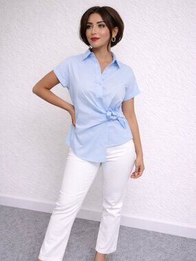 Women Side Knot Blouse/Fashion/Elegant/Office wear - Blue